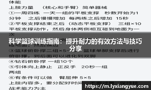 科学篮球训练指南：提升耐力的有效方法与技巧分享